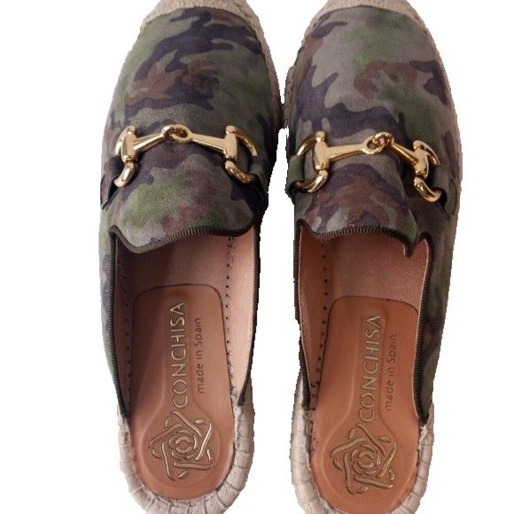 CONCHISA Camo Espadrille Mule Slip-On Loafers US 8.5  Handmade Footwear